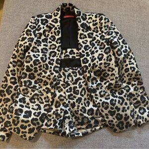 Alice + Olivia Metallic Leopard Suit Animal Print Blazer & Shorts Size Small
